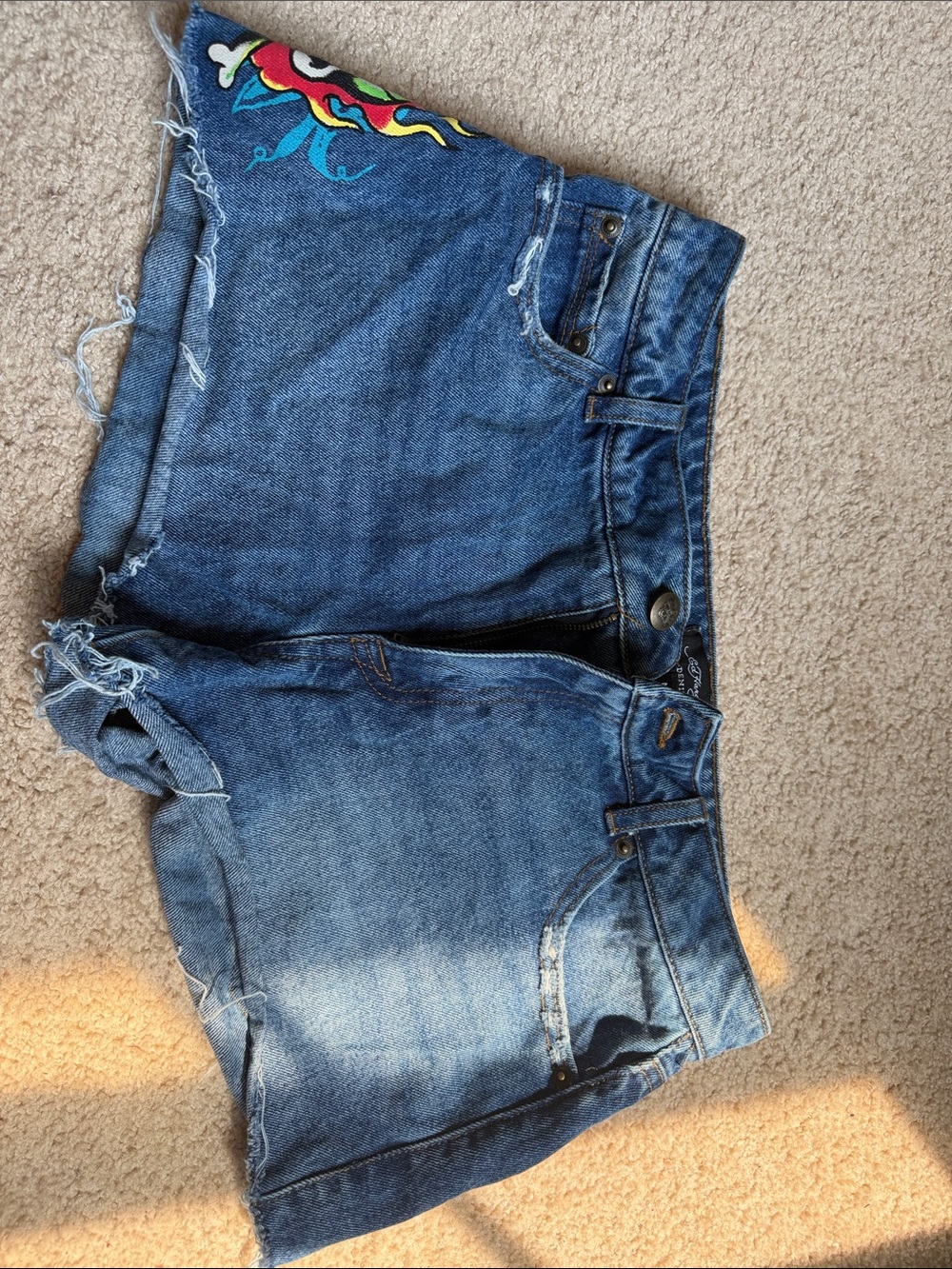 Ed Hardy Denim Jeans in Blue with Orange Stitching - Picture 2 of 4